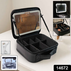 LED Light Makeup Organizer Box – Portable Cosmetic Storage with Mirror