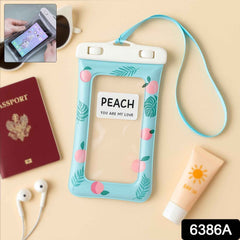 Waterproof Mobile Pouch – Peach Print with Adjustable Neck Strap
