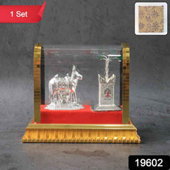 Kamdhenu Cow Idol Set – Silver-Plated Pooja Decor with Tulsi Plant