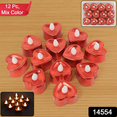 Heart Shaped LED Tea Light Candles – 12 Pc Mix Color Set