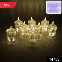 LED Flameless Candle Lights – Premium Crystal Effect, Set of 8