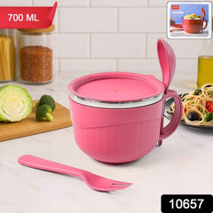700 ML Multipurpose Noodle Bowl – Leak-Proof with Handle & Fork