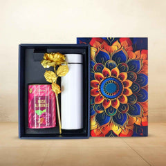 Rose Almonds Gift Hamper – Elegant Golden Rose & Stainless Steel Bottle
