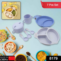 Bamboo Fibre Baby Feeding Set – 7 Pcs Dinnerware | Baby Ladle