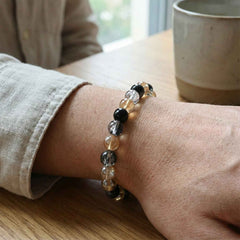 Dual-Tone Crystal Beaded Stretch Bracelet – Elegant & Comfortable