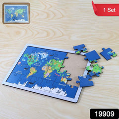 Wooden World Map Puzzle – Educational Geography Toy for Kids