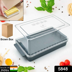 Butter slicer and storage box with its secure lid, showcasing the clear food-grade plastic.