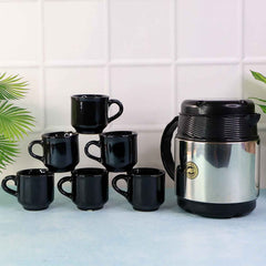 Insulated Thermos Flask with 6 Ceramic Cups – Keeps Drinks Hot