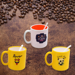 Elegant designer coffee mug with spoon, presented in a gift box.