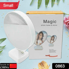 The 2-in-1 LED Mirror Photo Frame displaying a cherished photo with soft, ambient LED lighting.