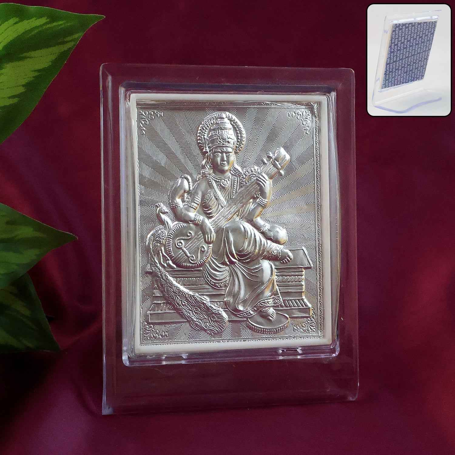 Silver Saraswati Maa Photo Frame – Elegant Spiritual Decor