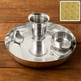 Stainless Steel Pooja Thali Set – Complete 4-Piece Dining Set