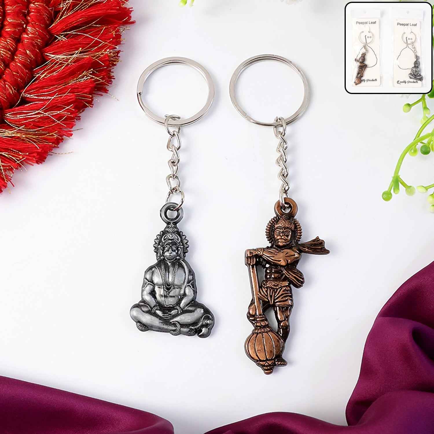 Hanuman Keychain Set – Durable Metal 2-Piece Mix Design