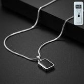 Men's stainless-steel pendant chain featuring sleek black rectangular pendant