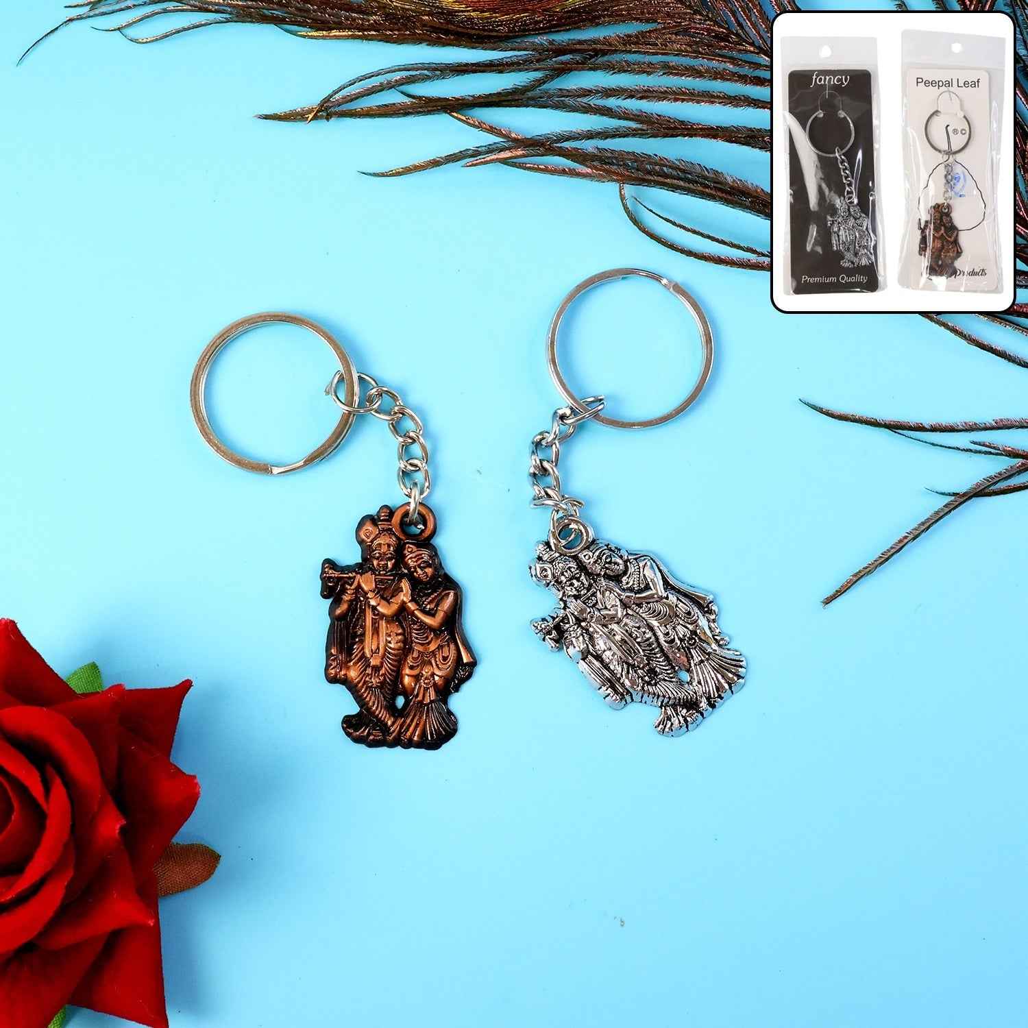 Radha Krishna Metal Keychain Set – Durable Spiritual Key Rings (2 Pc)