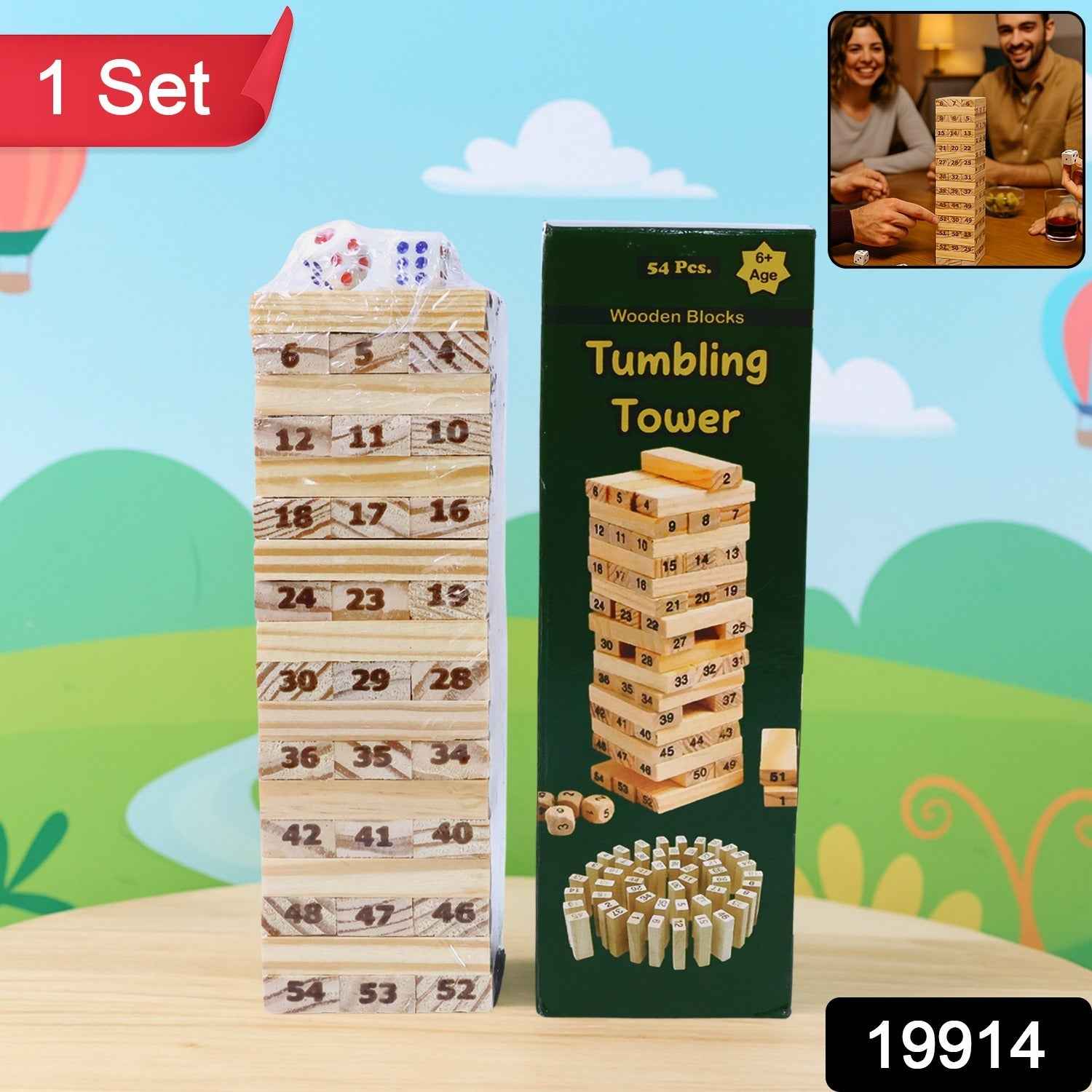 Tumbling Tower Wooden Blocks – 54-Piece Numbered Game Set
