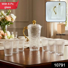 Textured Glass Water Jug Set – Elegant 1 Jug with 6 Glasses