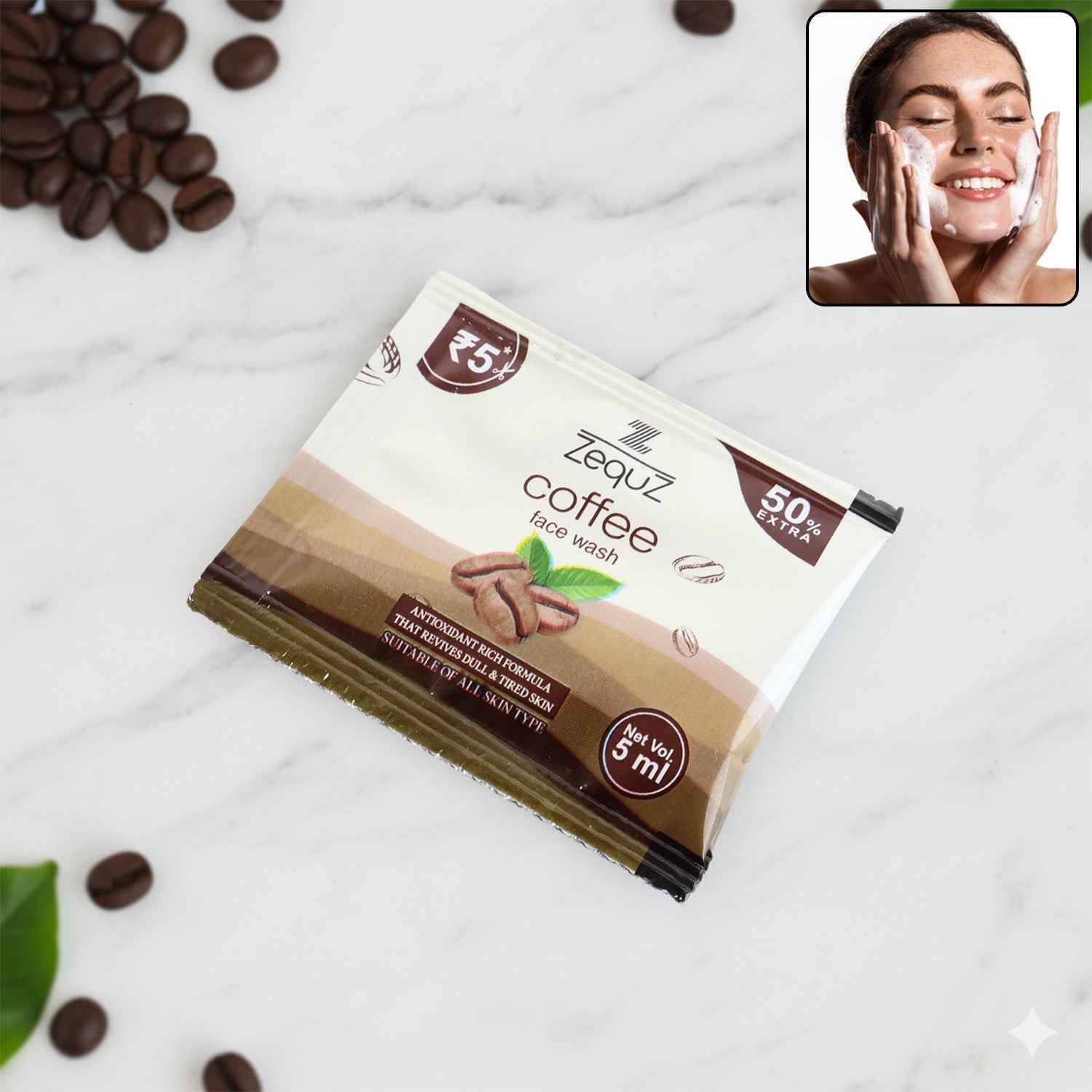 Coffee Face Wash Sachet – Antioxidant-Rich 5ml Travel Pack
