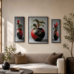 Flower Vase Wall Art Ð Vibrant Floral 3-Panel MDF Frame