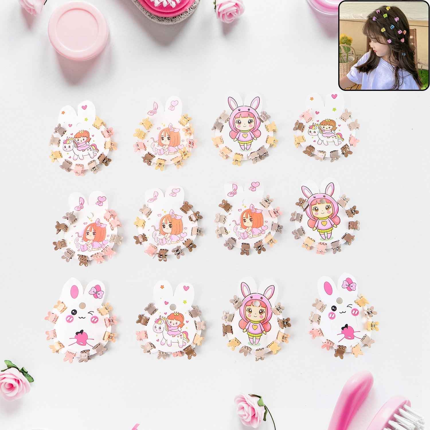 Mini Claw Hair Clips – 120-Piece Pastel Bear Set for Girls