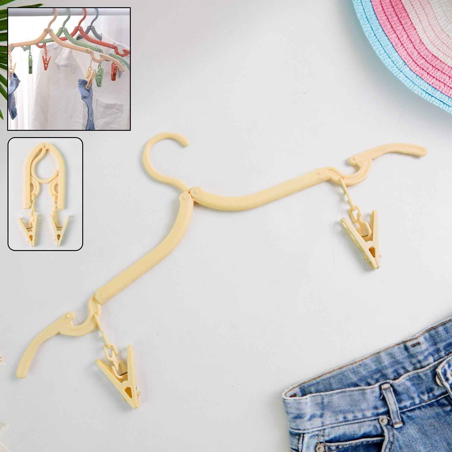 Foldable Cloth Hanger with Dual Clips – Space-Saving Laundry Organizer