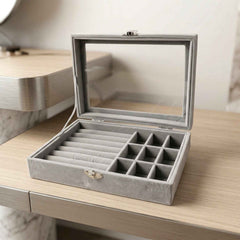 Velvet Jewellery Organizer Box Ð Transparent Lid & Multi-Compartment Storage