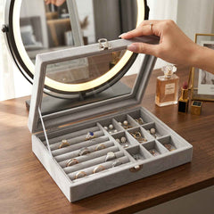 Velvet Jewellery Organizer Box Ð Transparent Lid & Multi-Compartment Storage