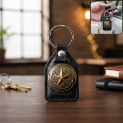 Leather Finish Metal Star Emblem Keychain – Durable & Stylish