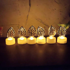 Leaf Shaped Flameless LED Candles – Elegant Decorative Set of 12