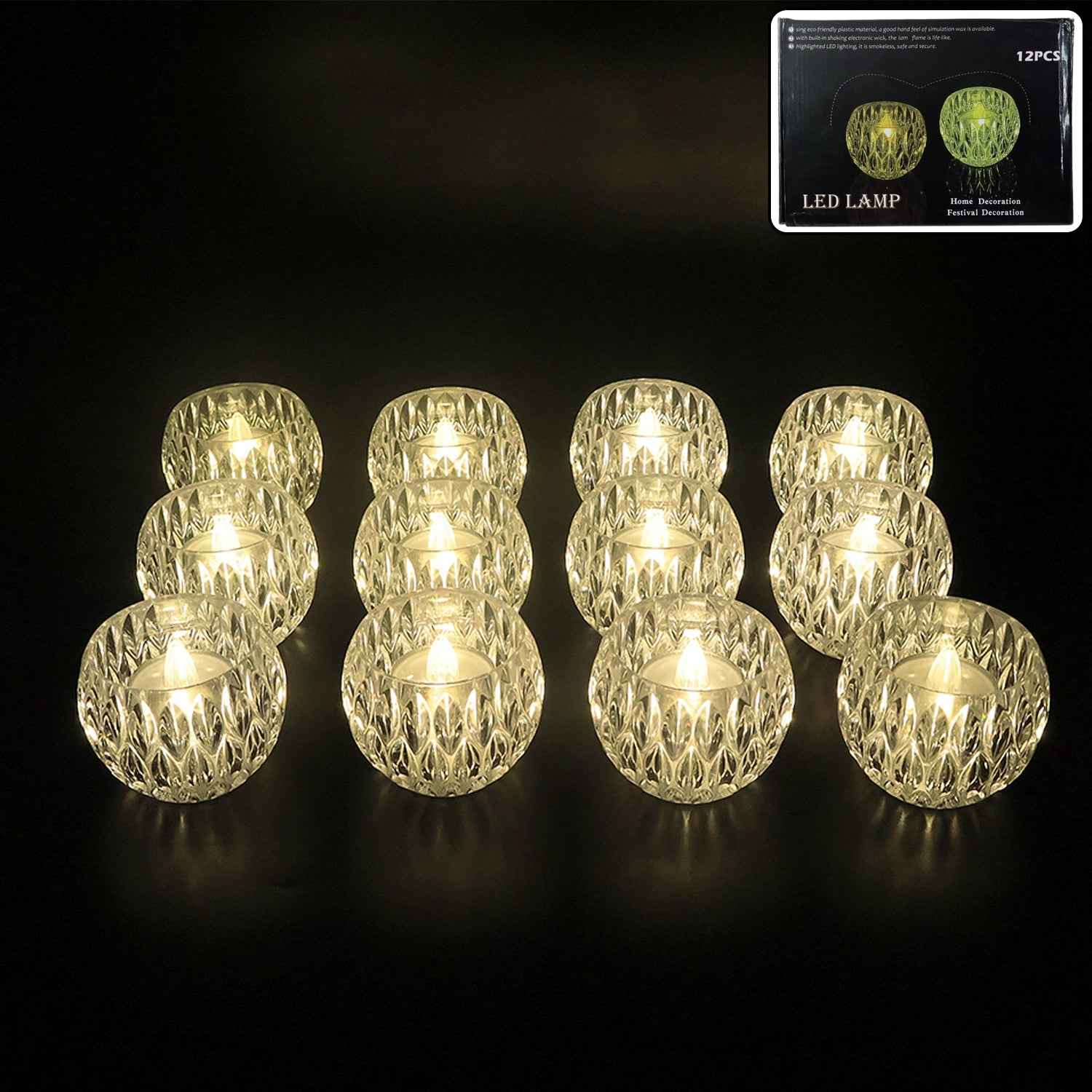 Crystal Style LED Decorative Lamps – Set of 12 Flameless Candles