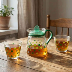 Glass Tea Pot Set – Elegant Polka Dot Design with Matching Cups