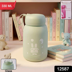 Rabbit Printed Insulated Glass Water Bottle – Leak Proof 330ml