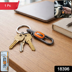 Side view of heavy-duty metal keychain with carabiner clip