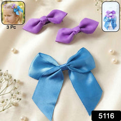 Satin Ribbon Bow Hair Clips – Elegant 3 Pc Girls' Set