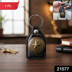 Leather Finish Metal Star Emblem Keychain – Durable & Stylish