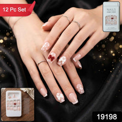 Press-On Nail Tips – Glitter 3D Floral Design with Strong Glue
