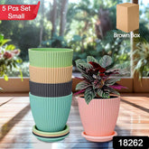Round Flower Pot – 5 Pcs Set with Tray, Small |