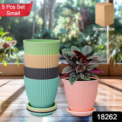 Round Flower Pot – 5 Pcs Set with Tray, Small |