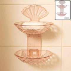 2 In 1 Double Layer Plastic Soap Dish Holder Wall Mounted Self Adhesive (1 Pc)