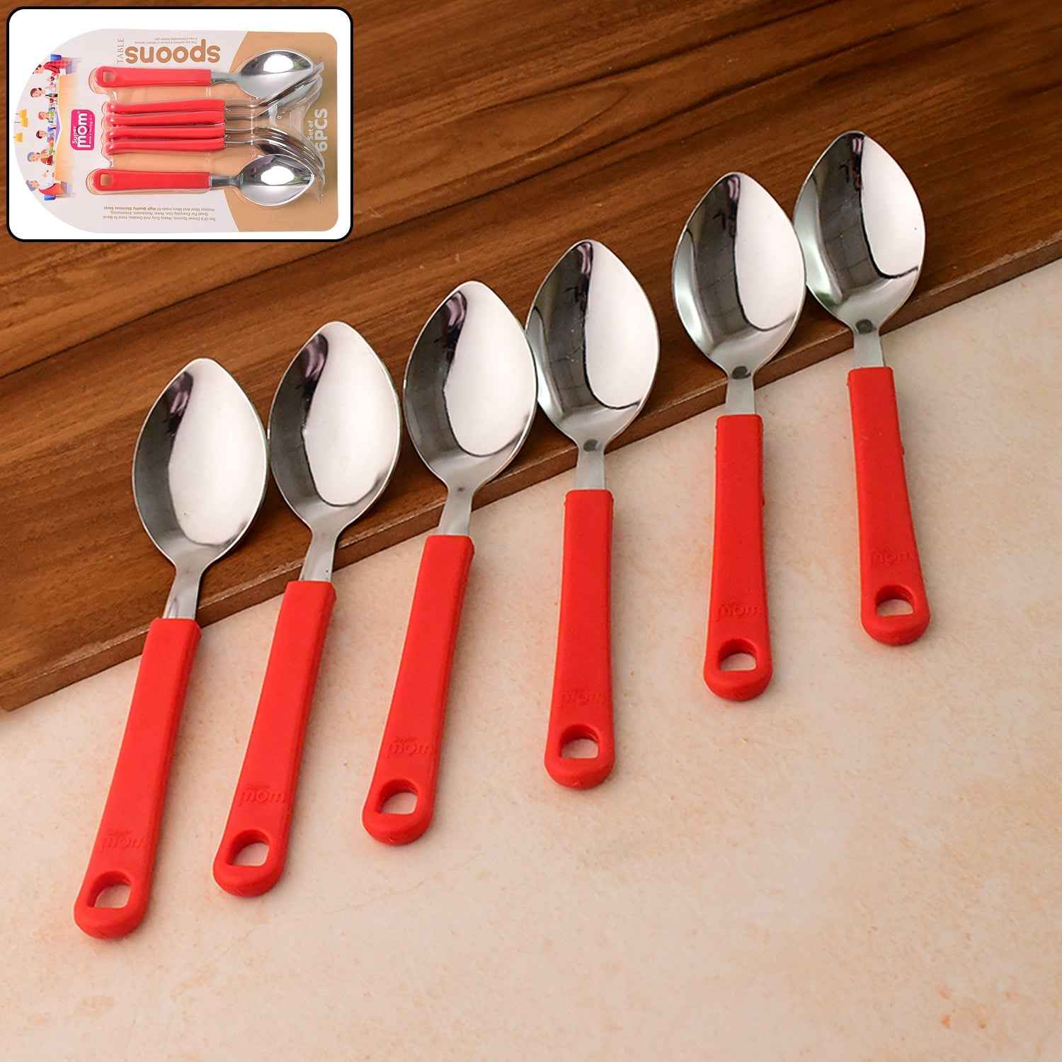 Stainless Steel Table Spoon Set – Durable, Comfortable Grip (6 Pc)