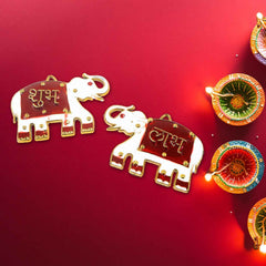 Shubh Labh Elephant Wall Hangings – Traditional Good Luck Décor Set