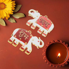 Shubh Labh Elephant Wall Hangings – Traditional Good Luck Décor Set
