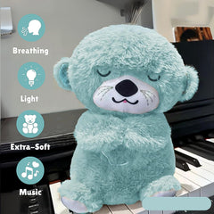 Musical teddy bear plush toy with soft fabric and light-up tummy