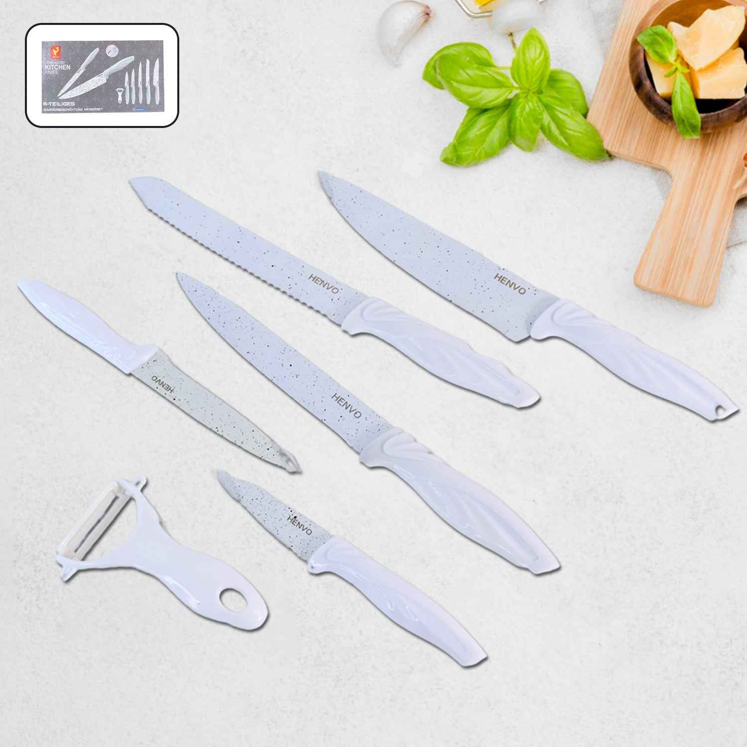 Marble Coated Kitchen Knife Set – 6-Piece Sharp & Stylish