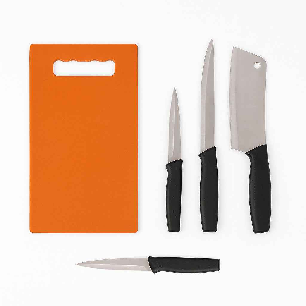 Kitchen Knife Set with Plastic Chopping Board – Pack of 5