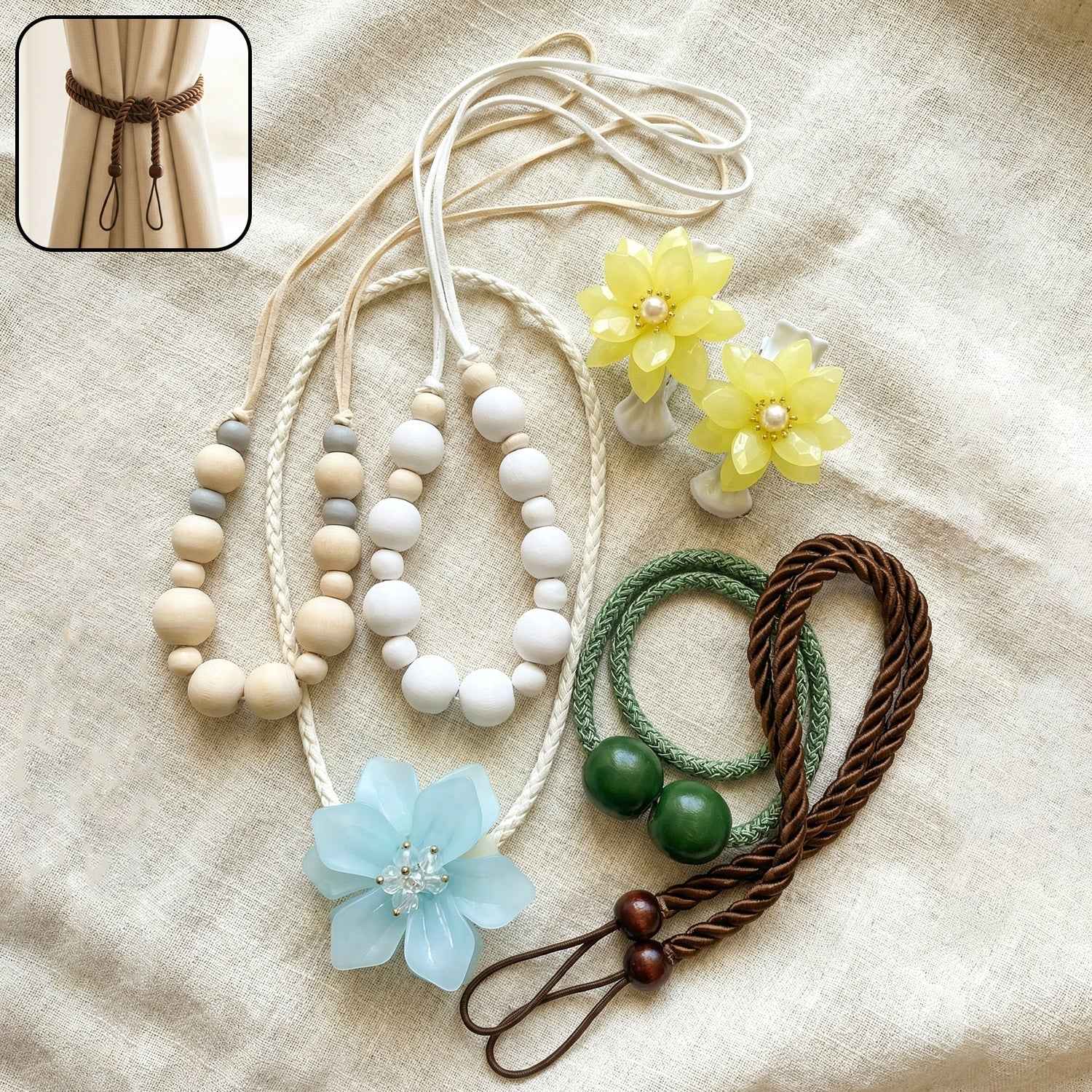 Decorative Curtain Tieback – Elegant Floral Beaded Rope