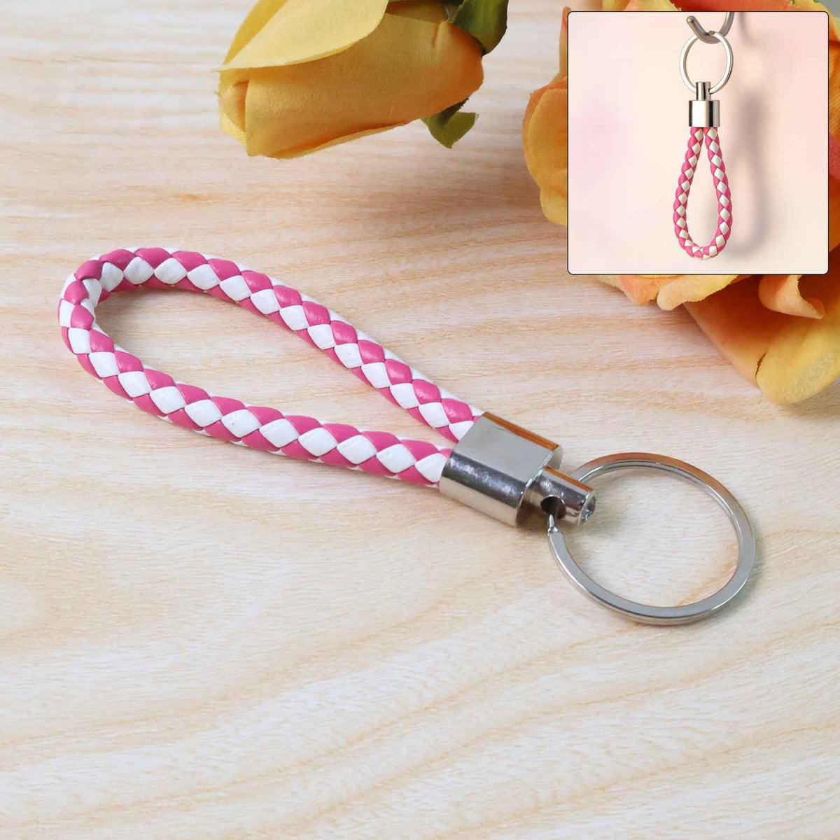 Braided Leather Keychain – Durable Metal Ring & Stylish Hand Strap