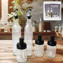 Glass Oil Dispenser & Spice Jar Set – Leakproof Storage |