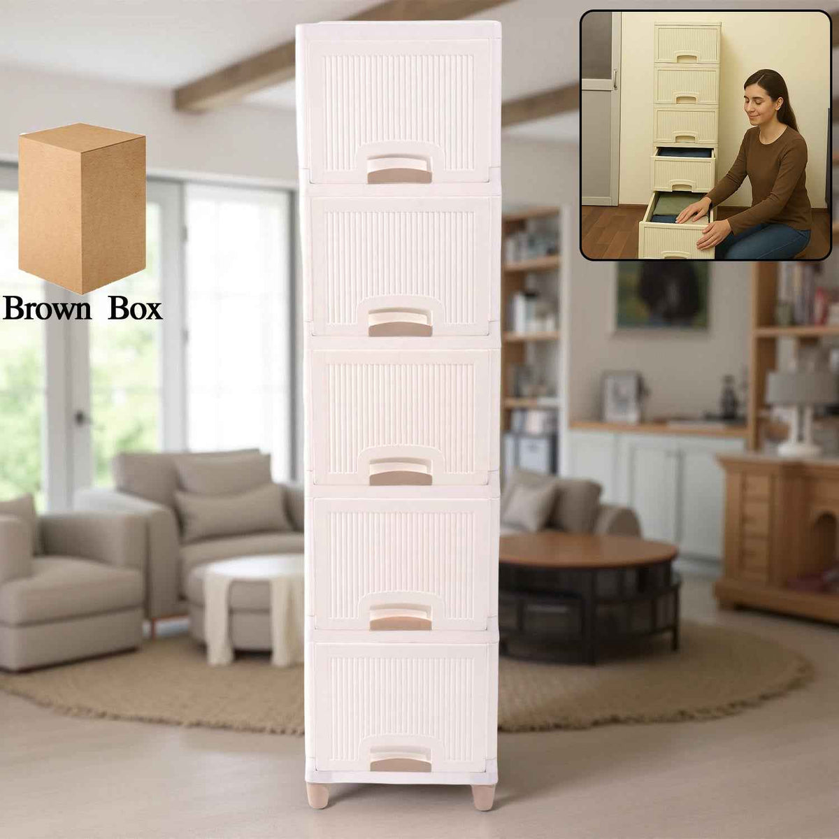 Plastic Storage Drawer Cabinet – 5-Layer Organizer with Wheels