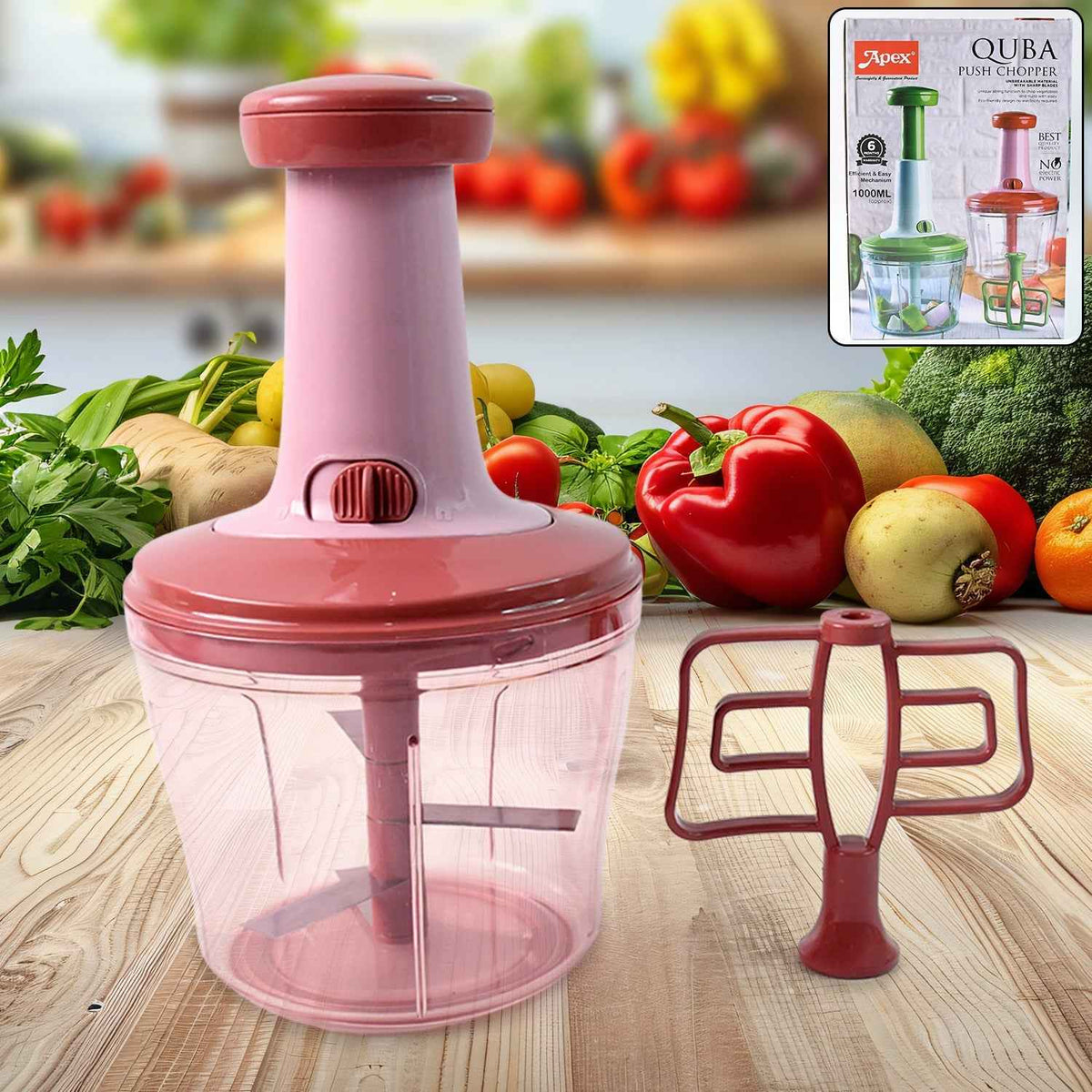Push Chopper 1000ml – Sharp Stainless Steel Blades, Easy Prep